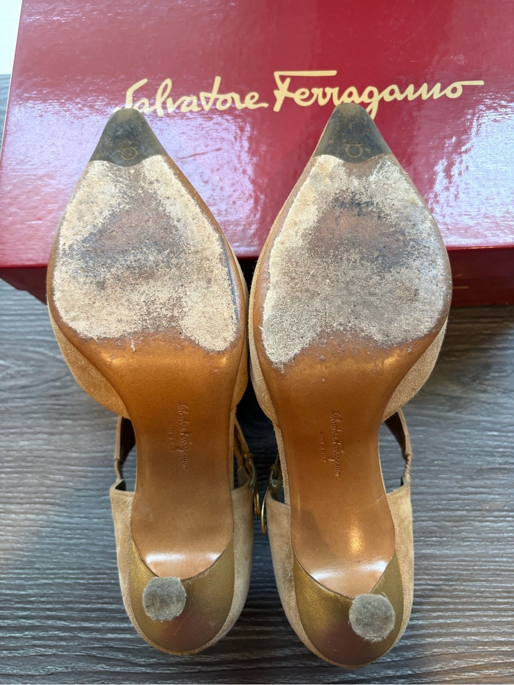Salvatore Ferragamo Brigida 7cm Camel Suede Bow Ankle Strap Pumps Heels Sz 8.5B - Picture 13 of 15